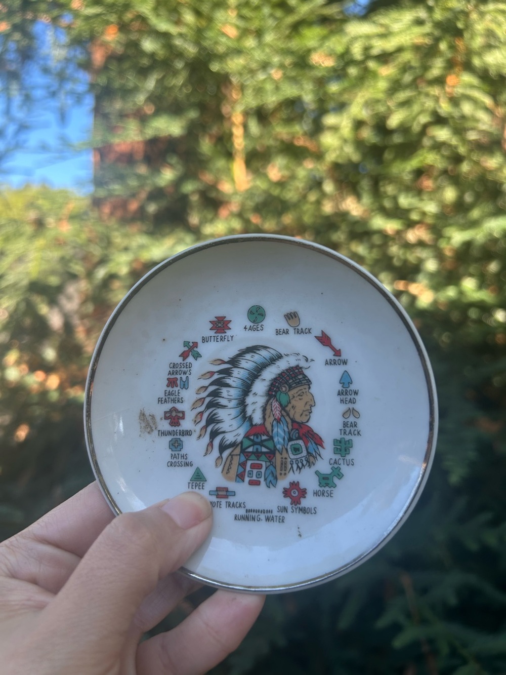 Vintage Mini Native American Motif White Decorative Saucer Native American Chief